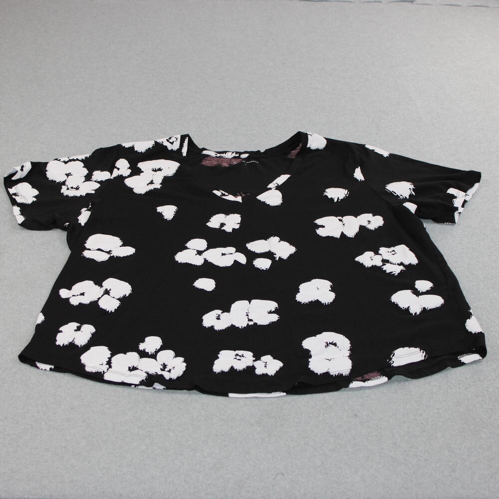 Universal Standard Shirt Women Large Black Floral V Neck Pima Modal Oversized